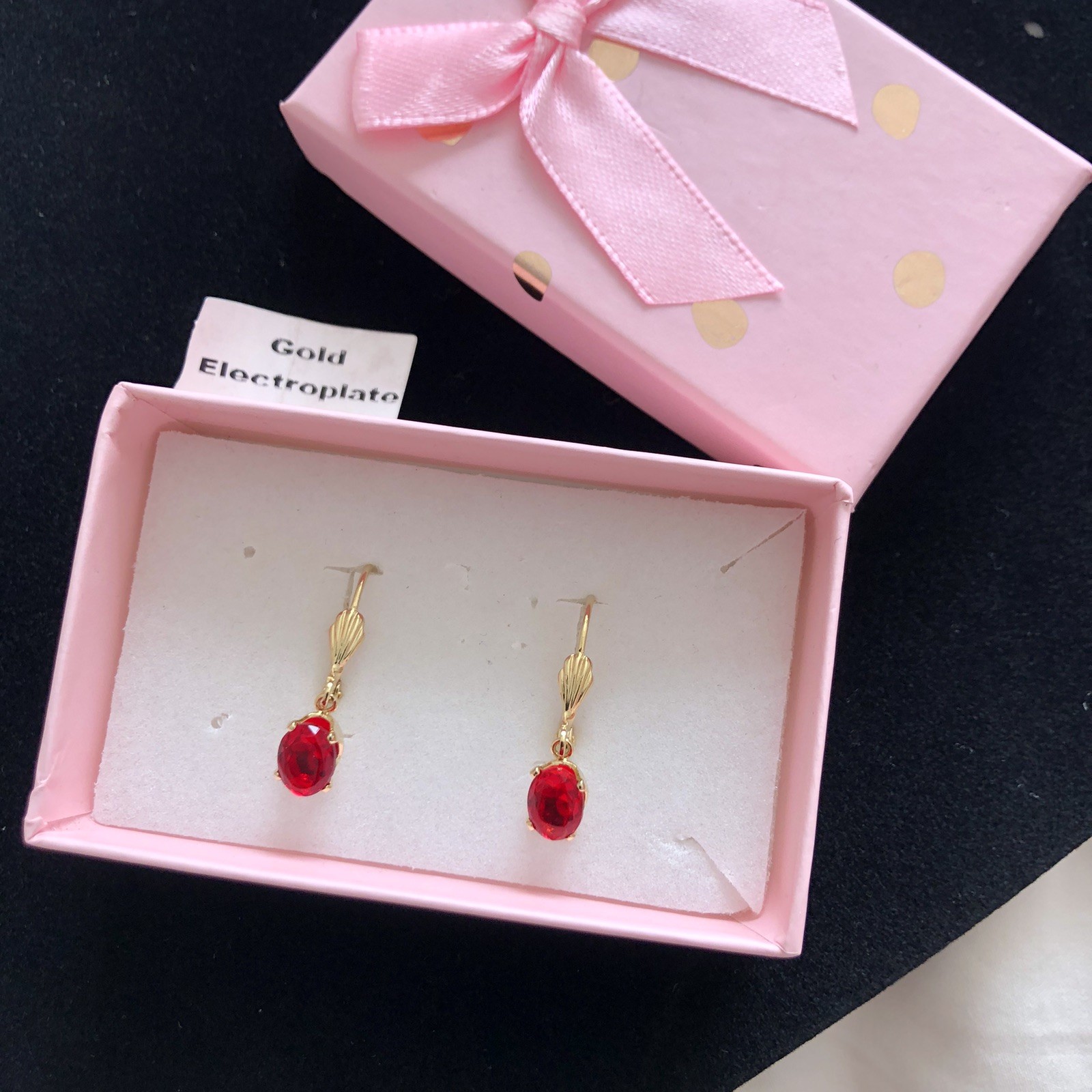 Gold Electroplated Red Earrings Ladies Smart Casual Everyday Gift Occasion