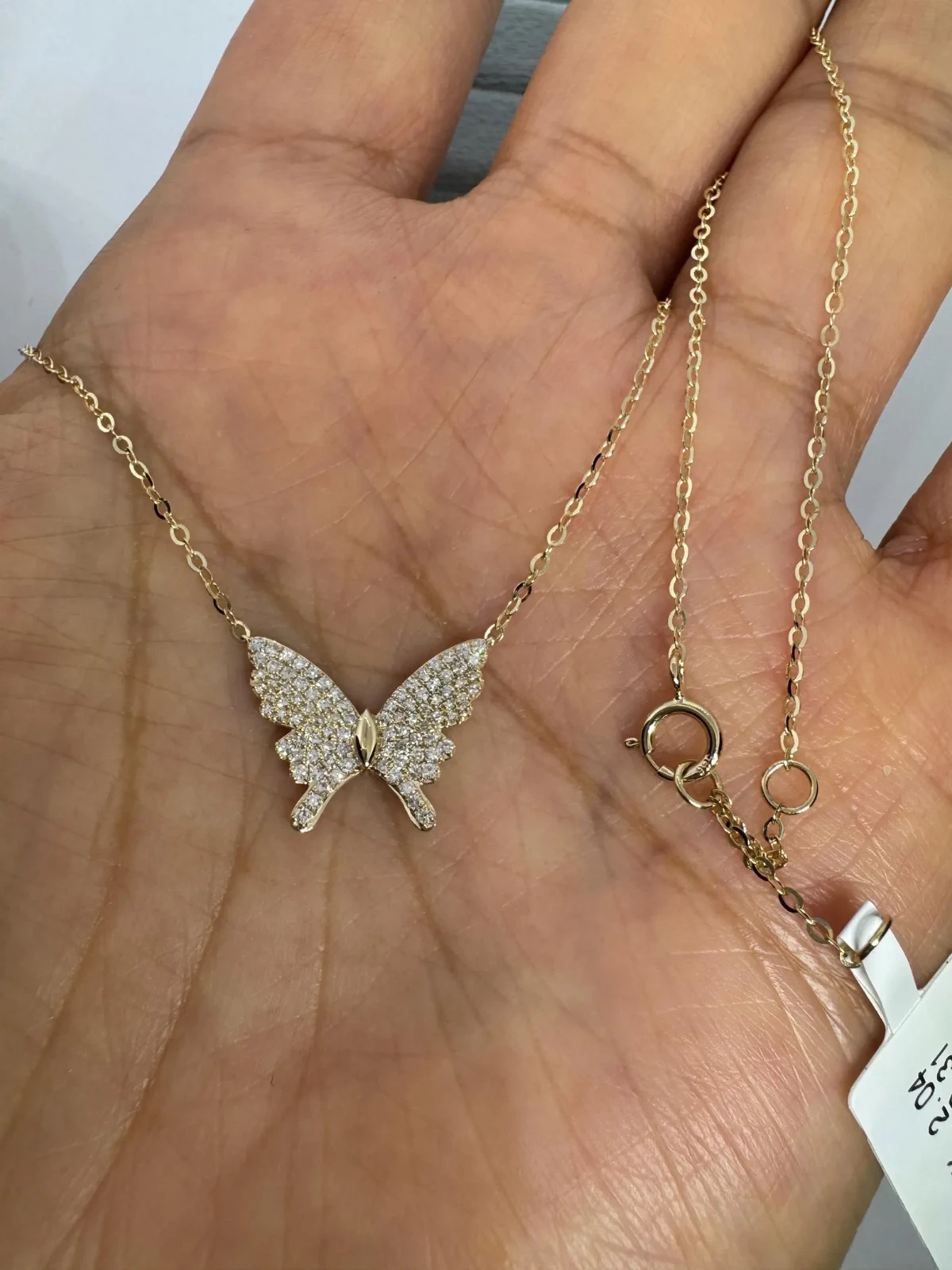 Lab Grown 1.00 Ct Round EF VS Diamond Butterfly Shape Necklace in 14K Gold