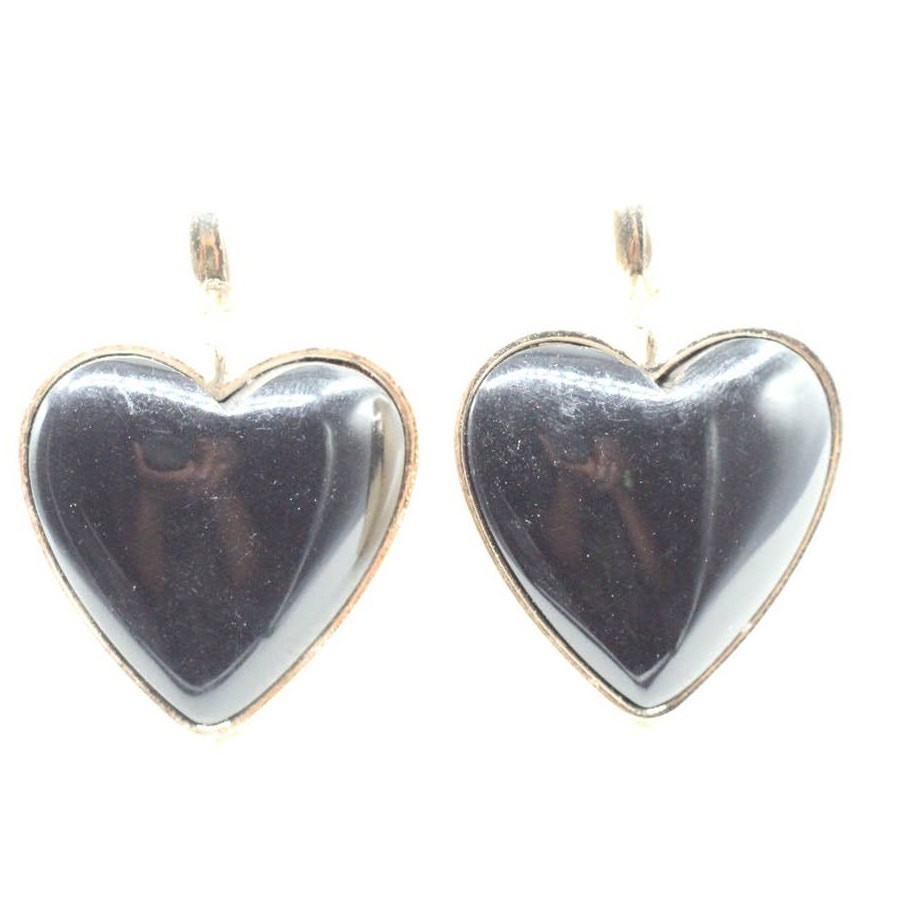 Gold Black Acrylic Heart Chunky Dangle Drop Fashion Post Earrings ~ NEW