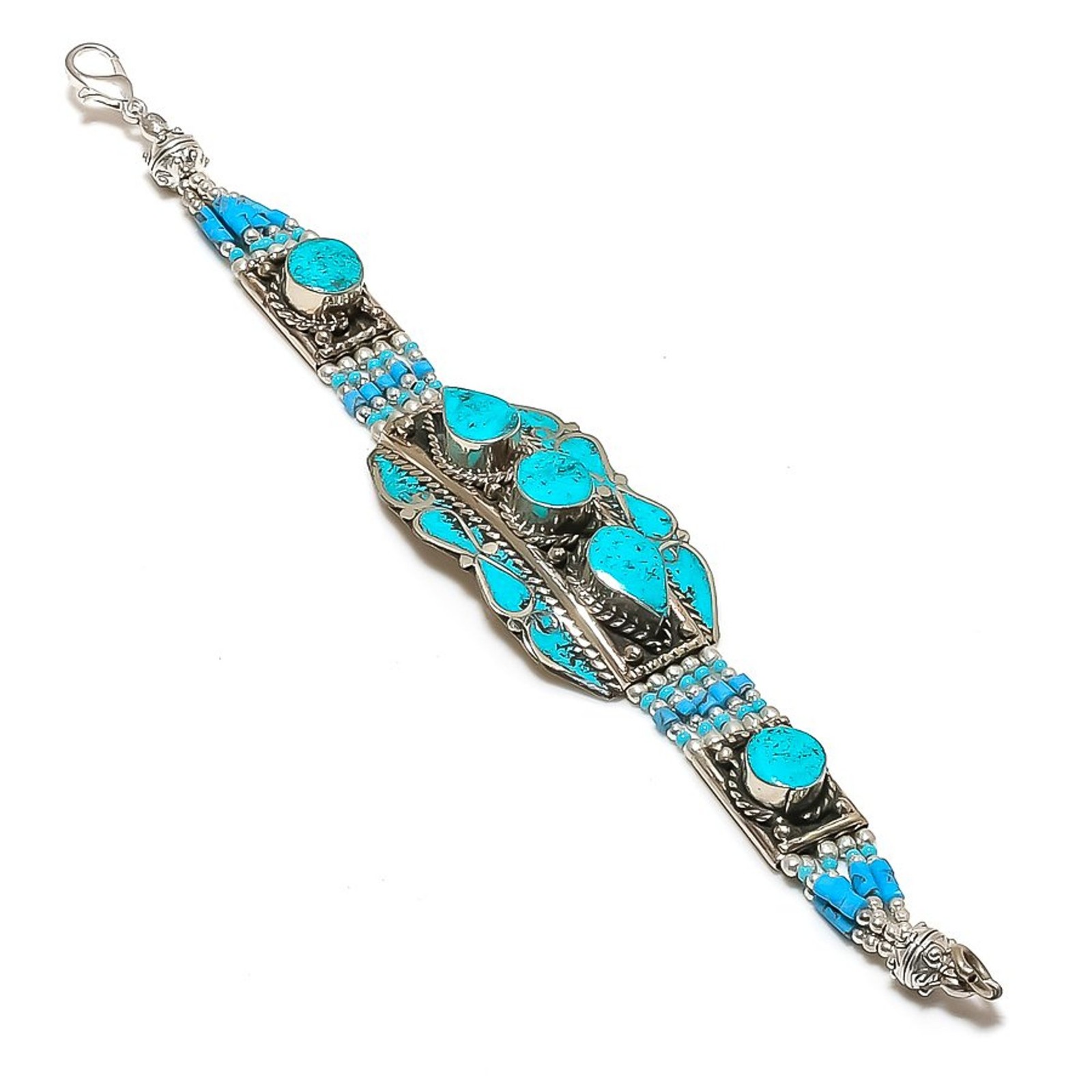 Turquoise Gemstone Bracelet Tibetan Nepalese Handmade Nepali Jewelry 7″ NBB 3305