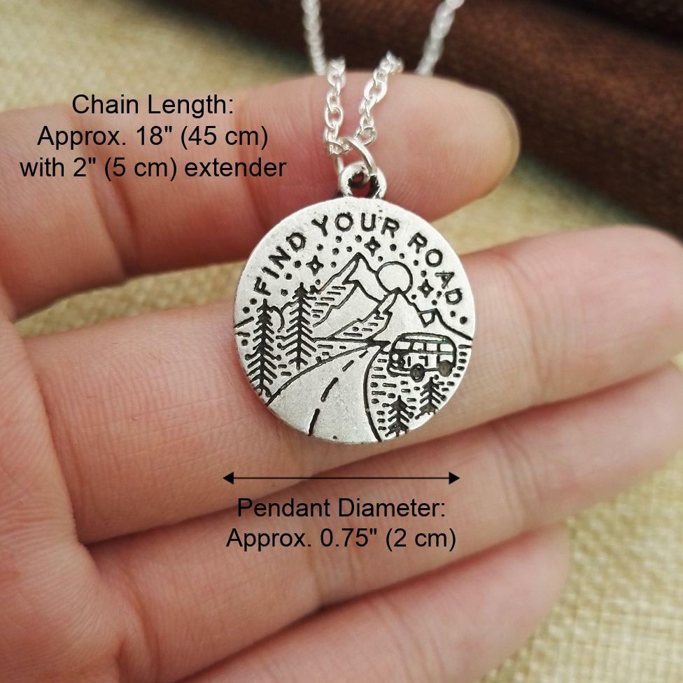 FIND YOUR ROAD NECKLACE 18″ Chain Small 0.75″ Pendant Outdoor Adventure Nature