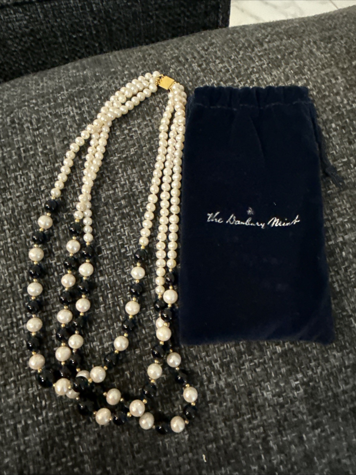 The Danbury Mint Triple String White And Black Pearls