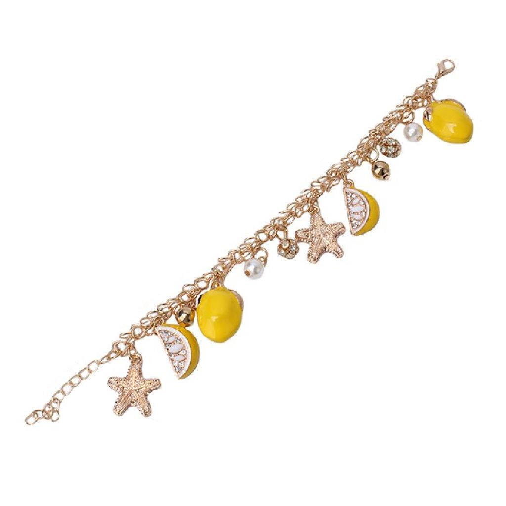 CUTE LEMON CHARM BRACELET Summer Fruit Bright Yellow Enamel NEW Star Rhinestones