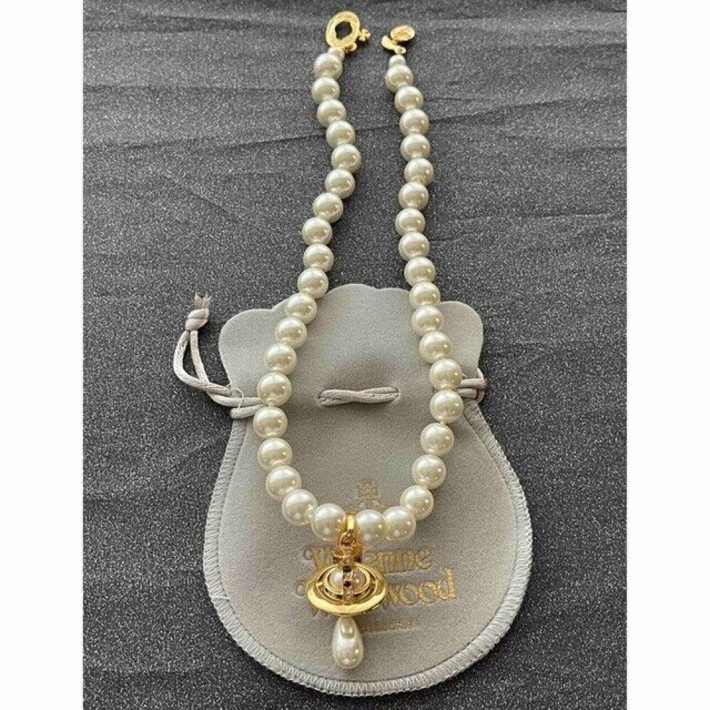 Vivienne Westwood Orb Necklace Choker White 1 Row Drop Pearl 3D Gold Outlet