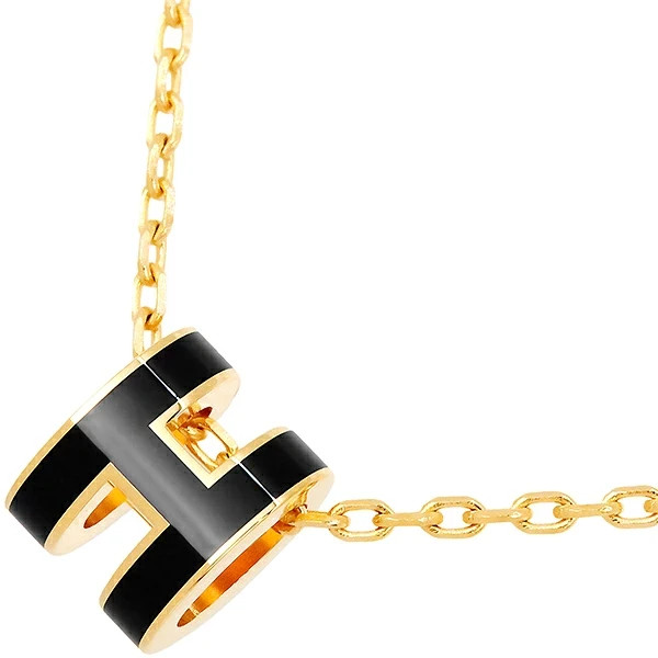 New Auth HERMES MINI POPH Necklace Palladium Lacquer H147992F Pendant Black Gold