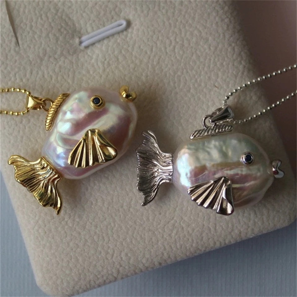 Clownfish Pendant Necklace Pearl Fish Shape O Chain Marine Theme Jewelry