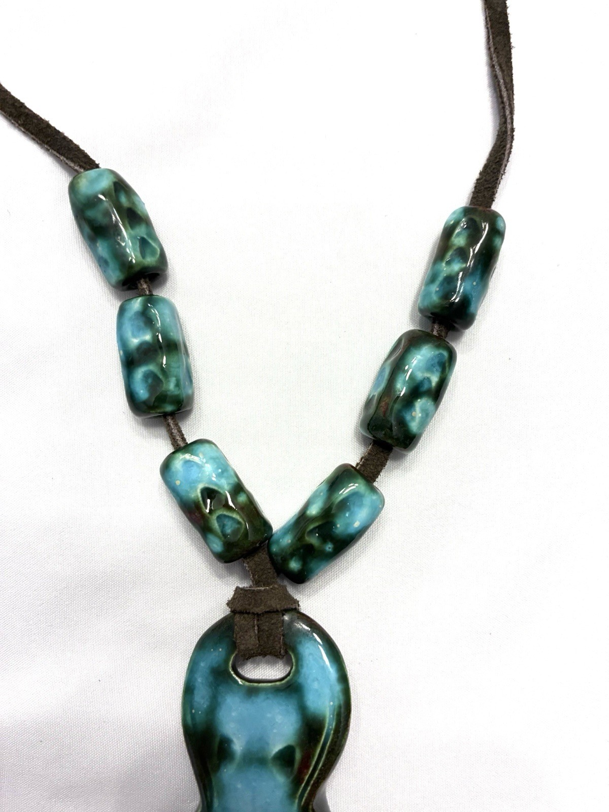 Imnuk Originals (1970’s) Handcrafted Pendant Necklace With Leather Cord