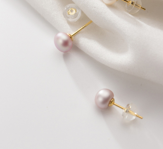 14K Gold Freshwater Cultured Pearl Button Stud Earrings 925 Sterling Silver Set
