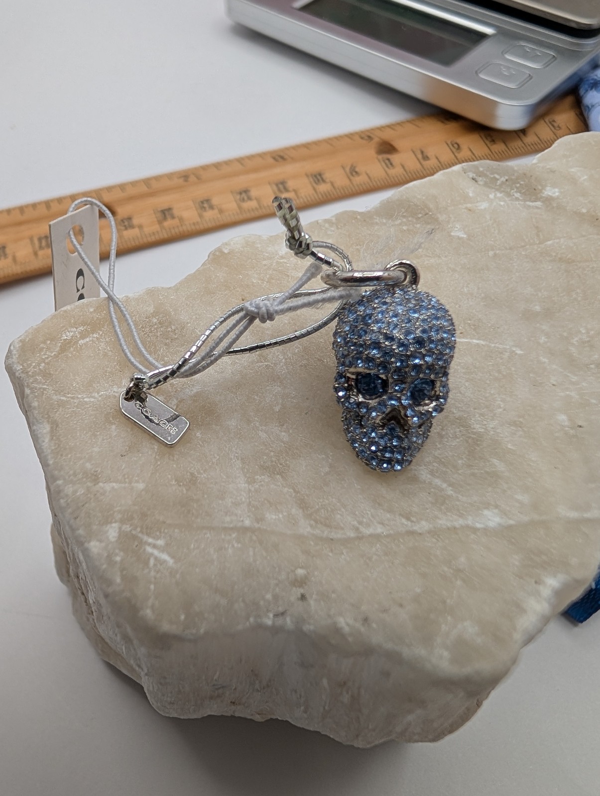 COACH NWT Blue Pave Crystal Skull Charm Silver Tone Sparkly RARE READ