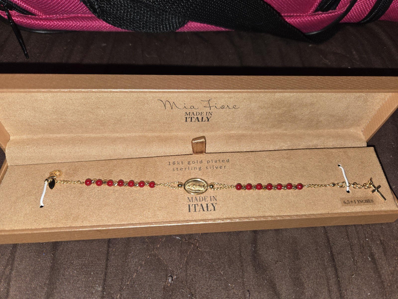 Mia Fiore 18K Gold Plated Sterling Silver Red Beaded Cross Charm Bracelet