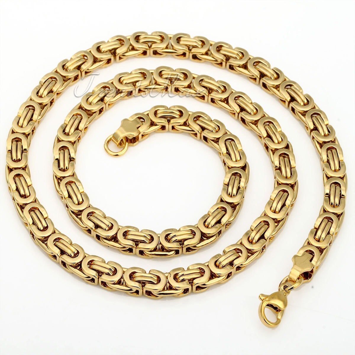 7mm Men’s Chain Gold Plated Flat Byzantine Stainless Steel Necklace 18″-30″