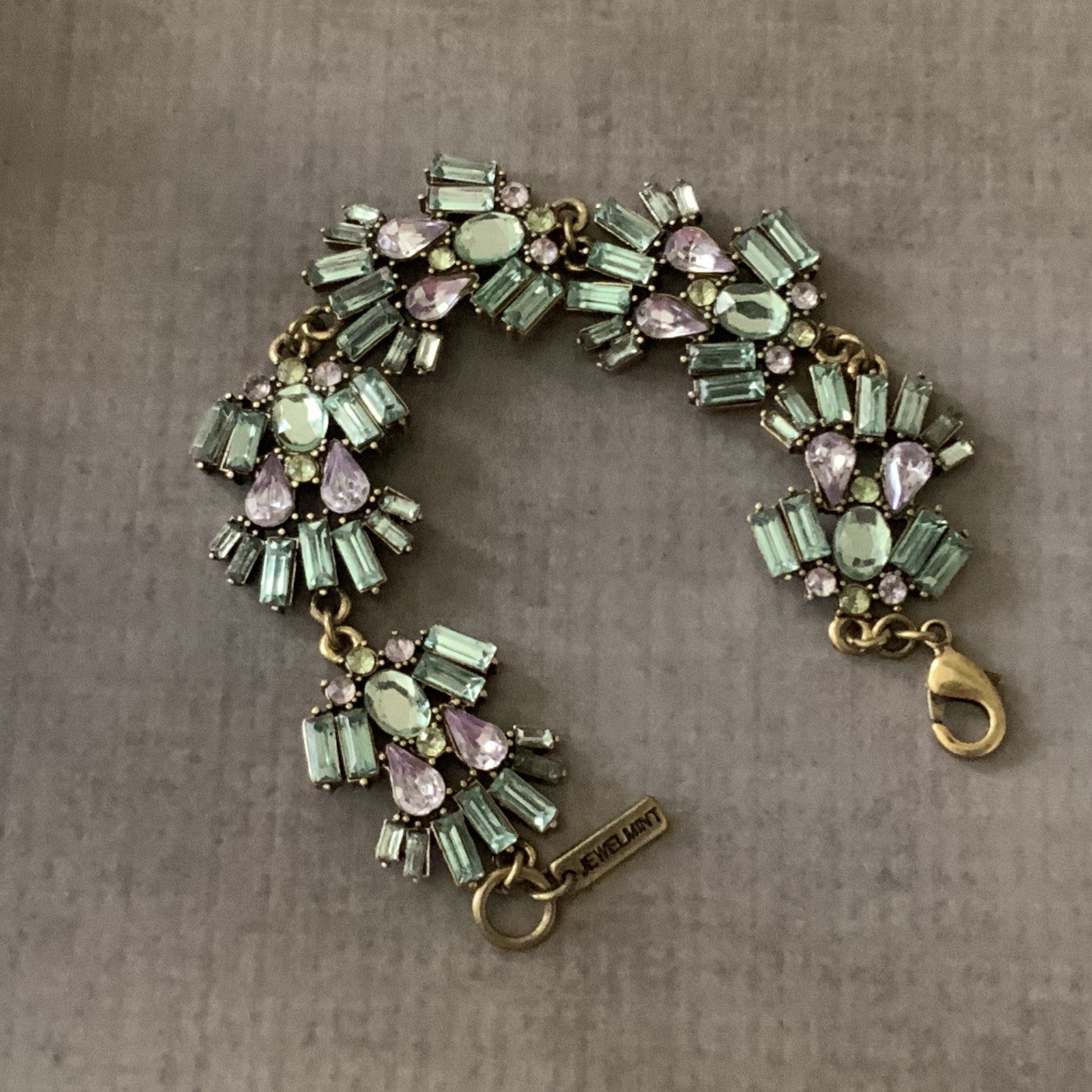 Jewelmint Blue Rhinestone Bracelet Gold Tone Statement Link Bracelet 7 Inch