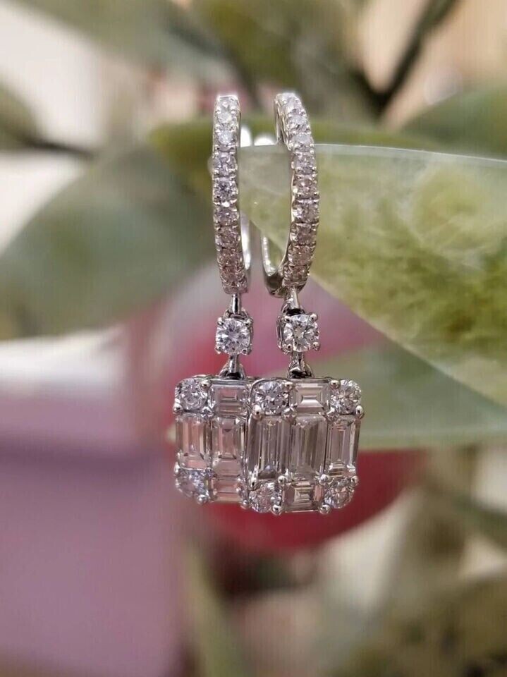 2Ct Baguette Cut Simulated Diamond Drop Stunning Earring 14K White Gold Plated