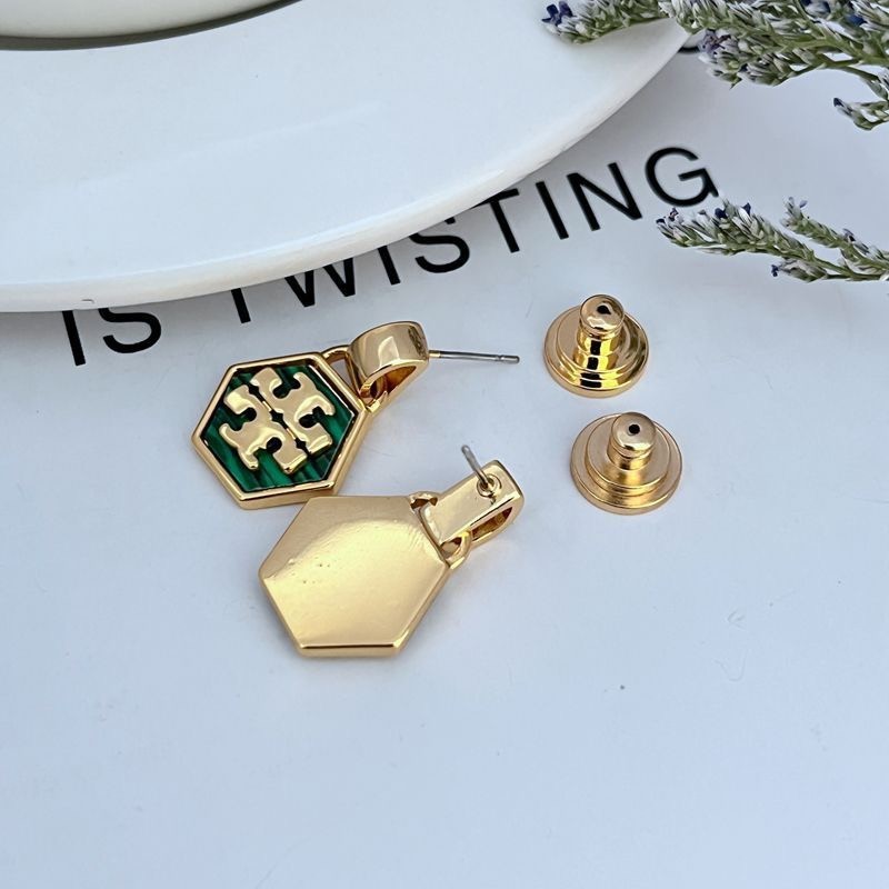 New Burch Kira Hexagon Logo Earrings with Jewelry Pouch Size:2.4*1.7cm