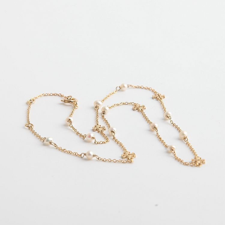 Tory Burch Kira Pearl Delicate Necklace In Tory Gold