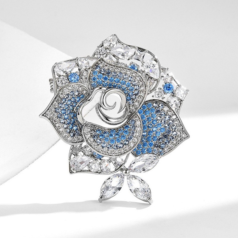 Women Crystal Rhinestone Rose Flower Brooch Pin Elegant Dress Suit Jewelry Gift
