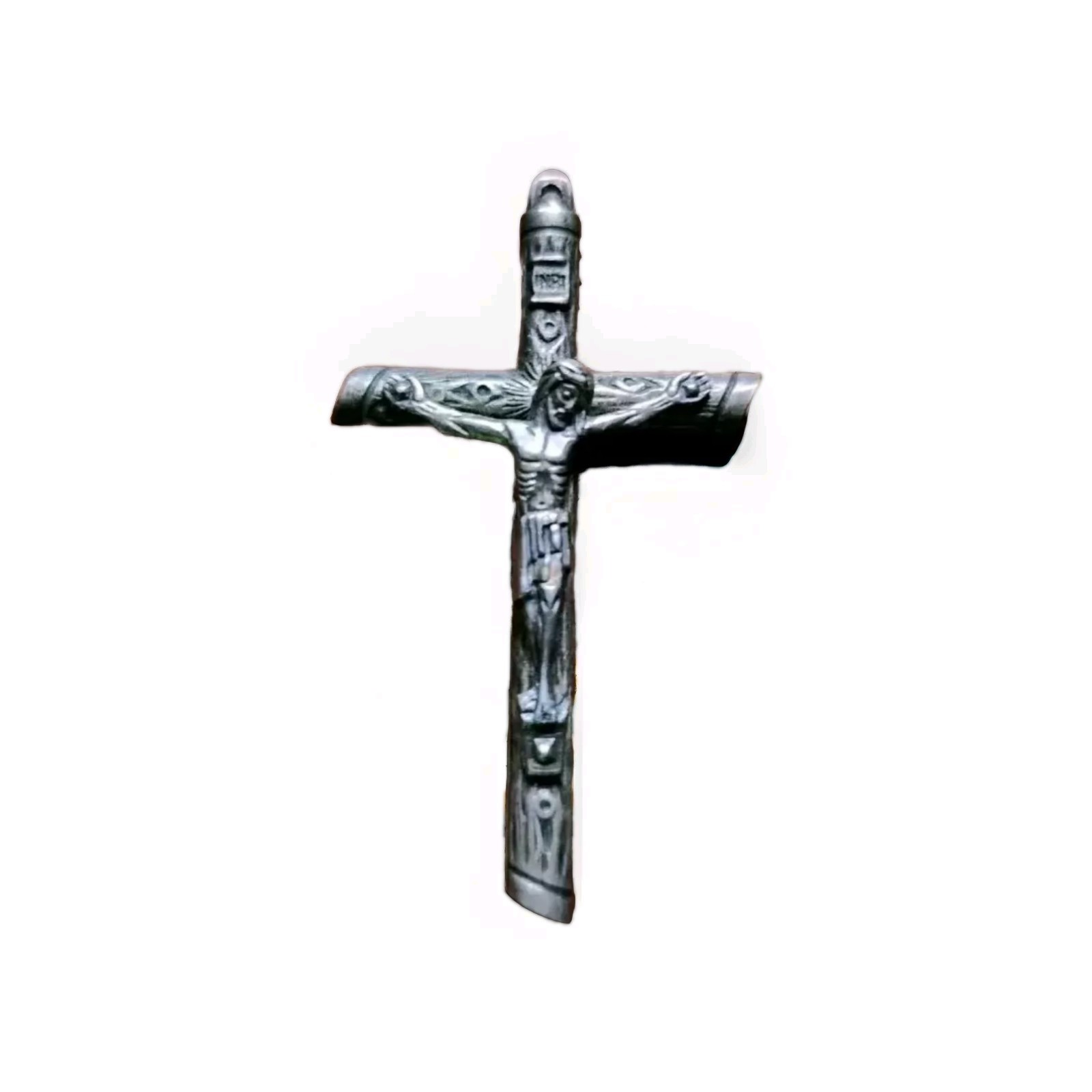 Crucifix Cross Pendant Metal Rosary Pendant 2.25″ Necklace ITALIAN