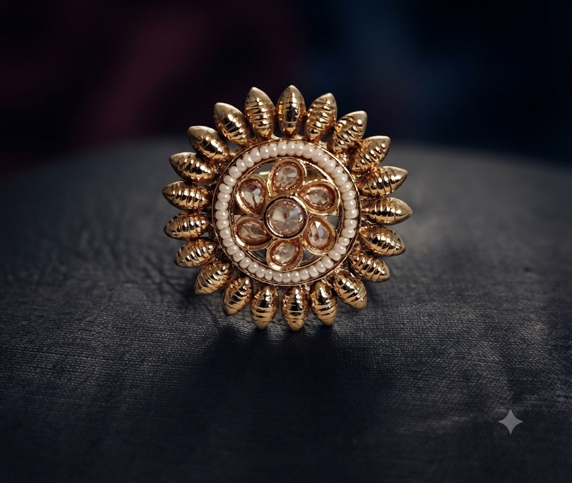 Nayla Traditional Indian Wedding Ring of Polki Gold Roz Jewellers.