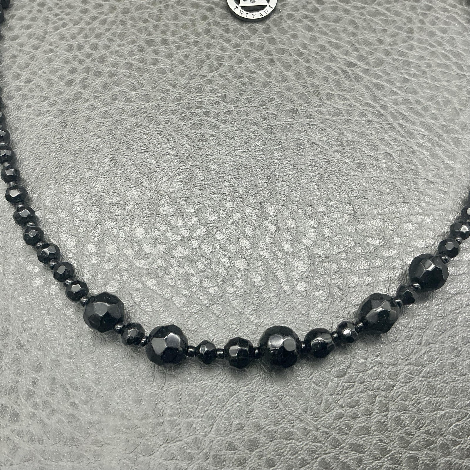 Trifari Necklace Black Faceted Beaded Lobster Clasp Womens Statement Jewelry