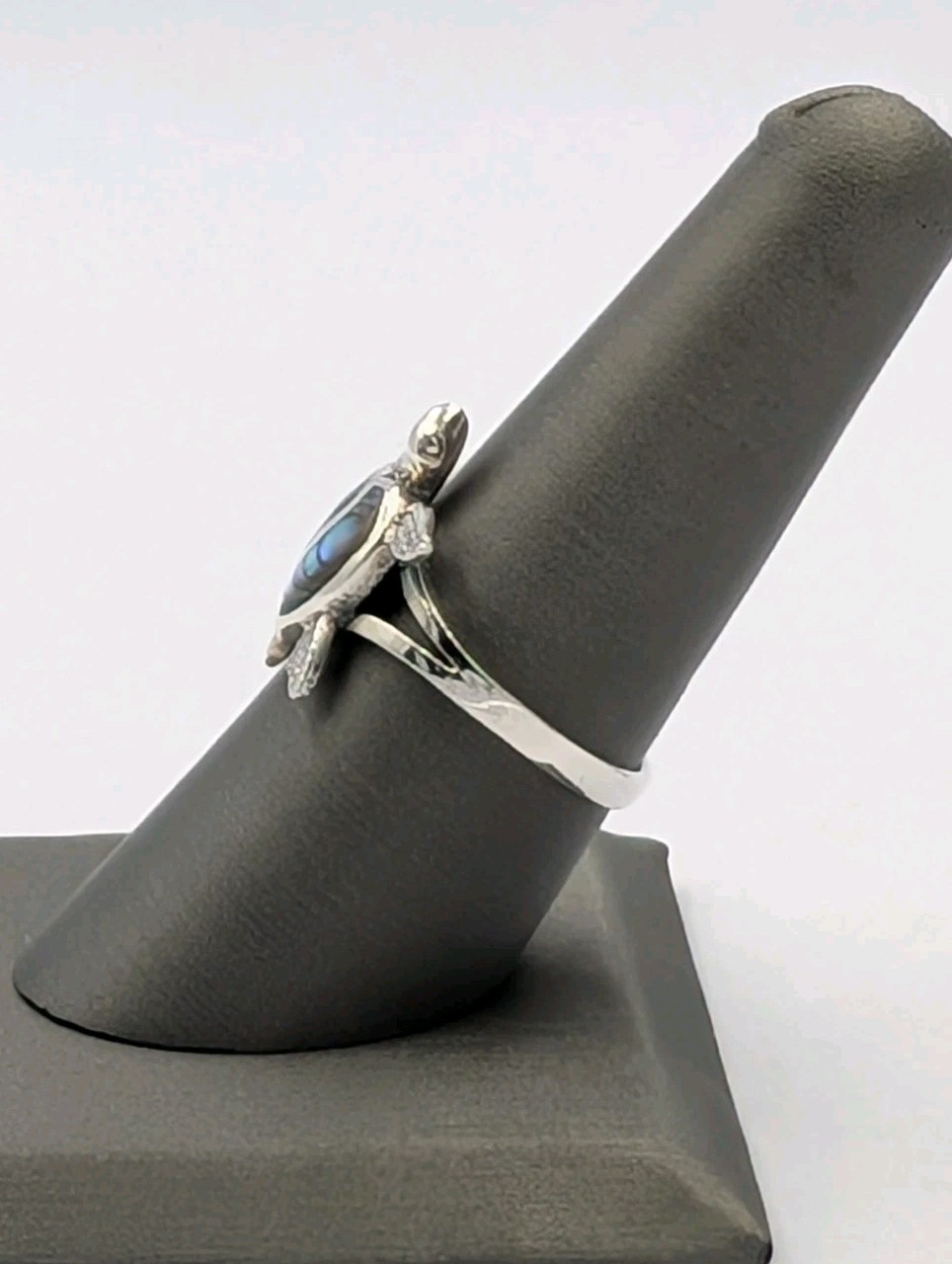 925 Sterling Silver Sea Turtle Split Heart Inlaid Abalone Shell Ring – Sz 7.75