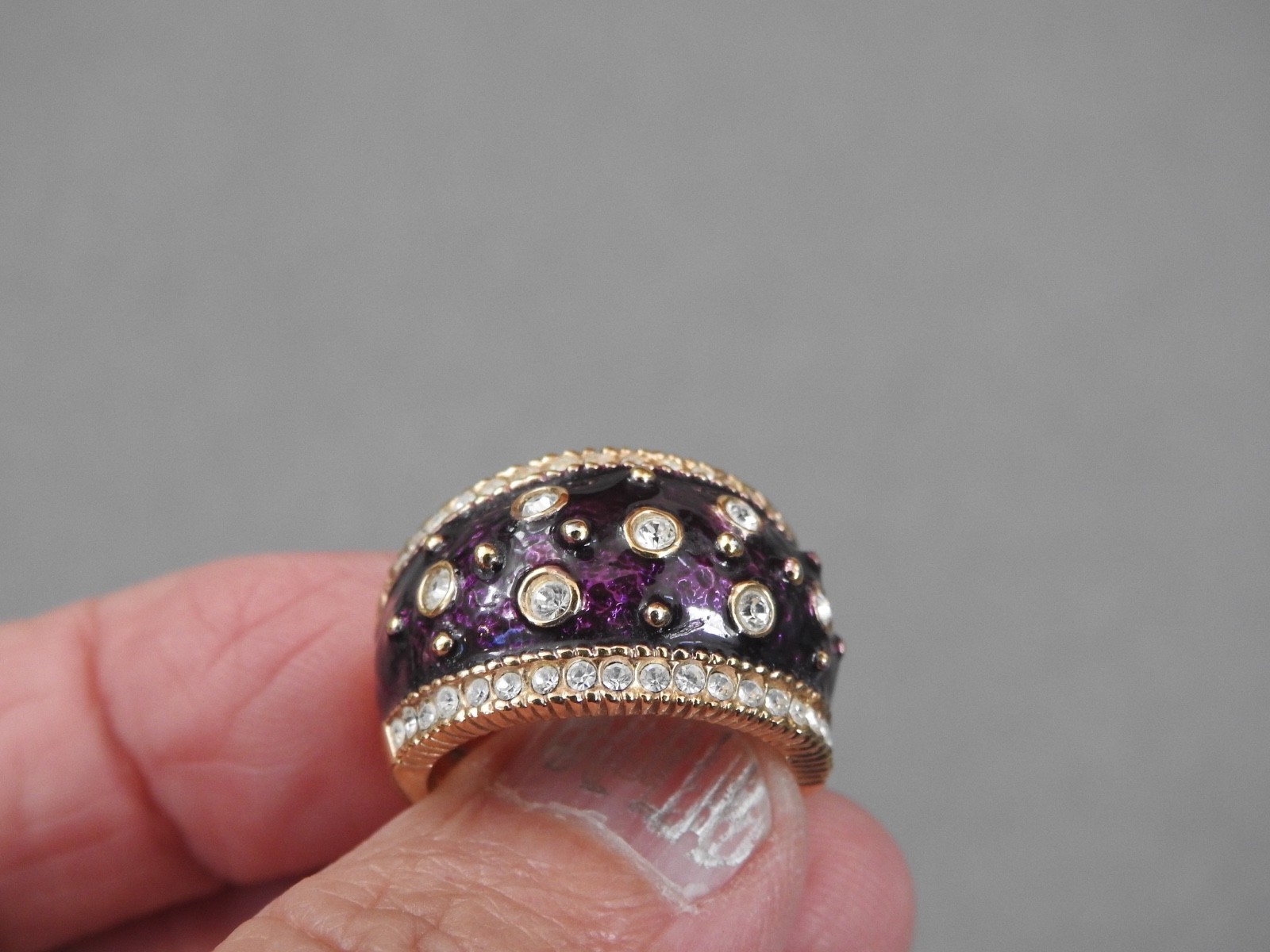 PURPLE Enamel , clear stones and gold-plated band ring 8 SETA