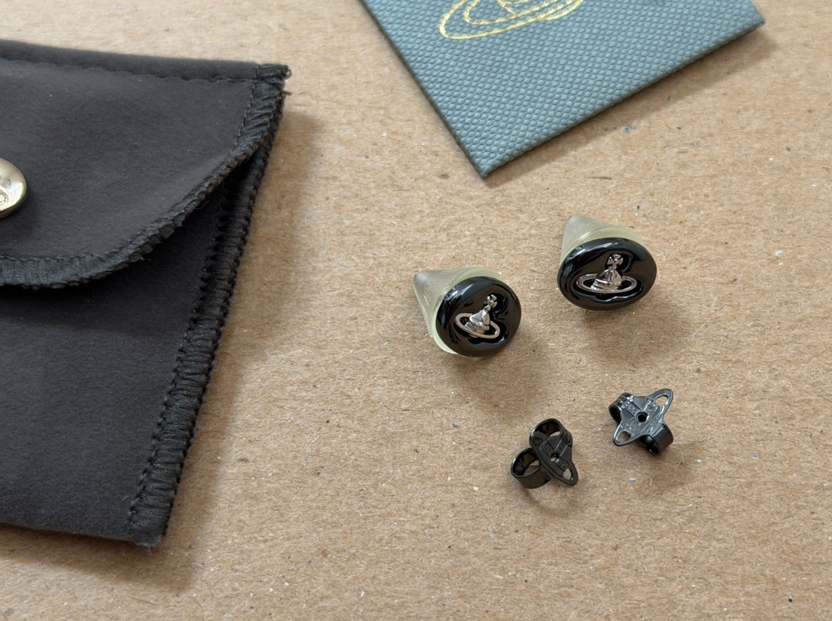 Vivienne Westwood Embossed Logo Studs Earrings Gunmetal/Silver Orb NO BOX