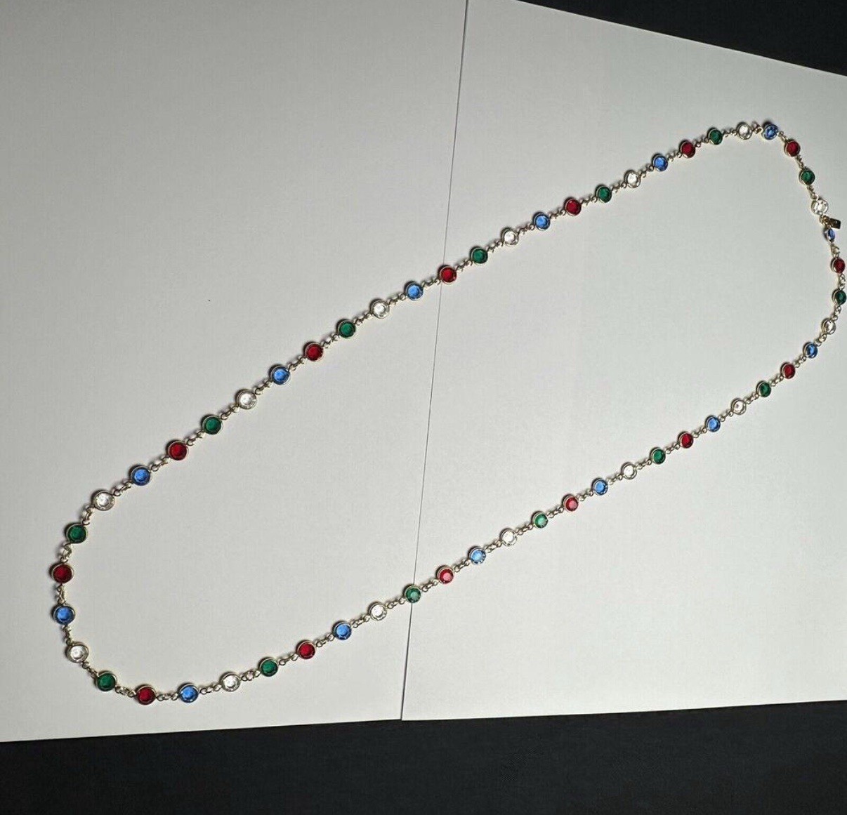 Swarovski Crystal (Swan Signed) Colorful Red Green Blue Clear Gold Tone Necklace