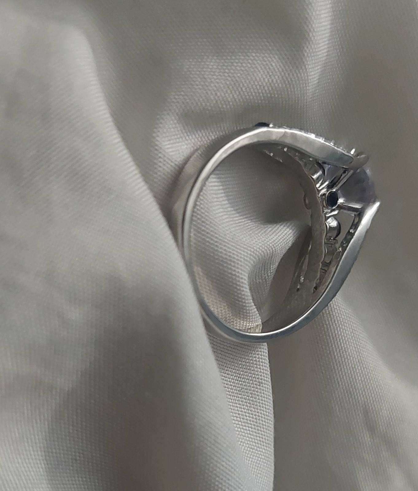 Size 10 Silver-color Imitation Blue Sapphire CZ Ring