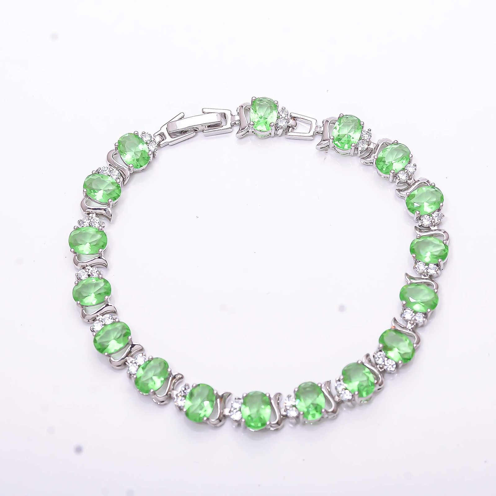Green Amethyst & Cubic Zirconia 925 Sterling Silver Tennis Bracelet 7.99″ B16