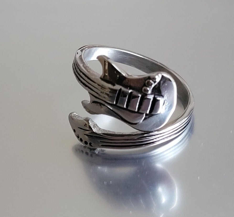 Stainless Steel Guitar Spoon Ring – Musician Adjustable Boho Band