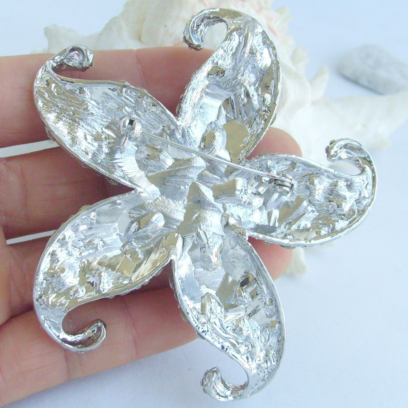 Wedding 3.15″ Starfish Brooch Pin Pendant Clear Rhinestone Crystal EE04824C6