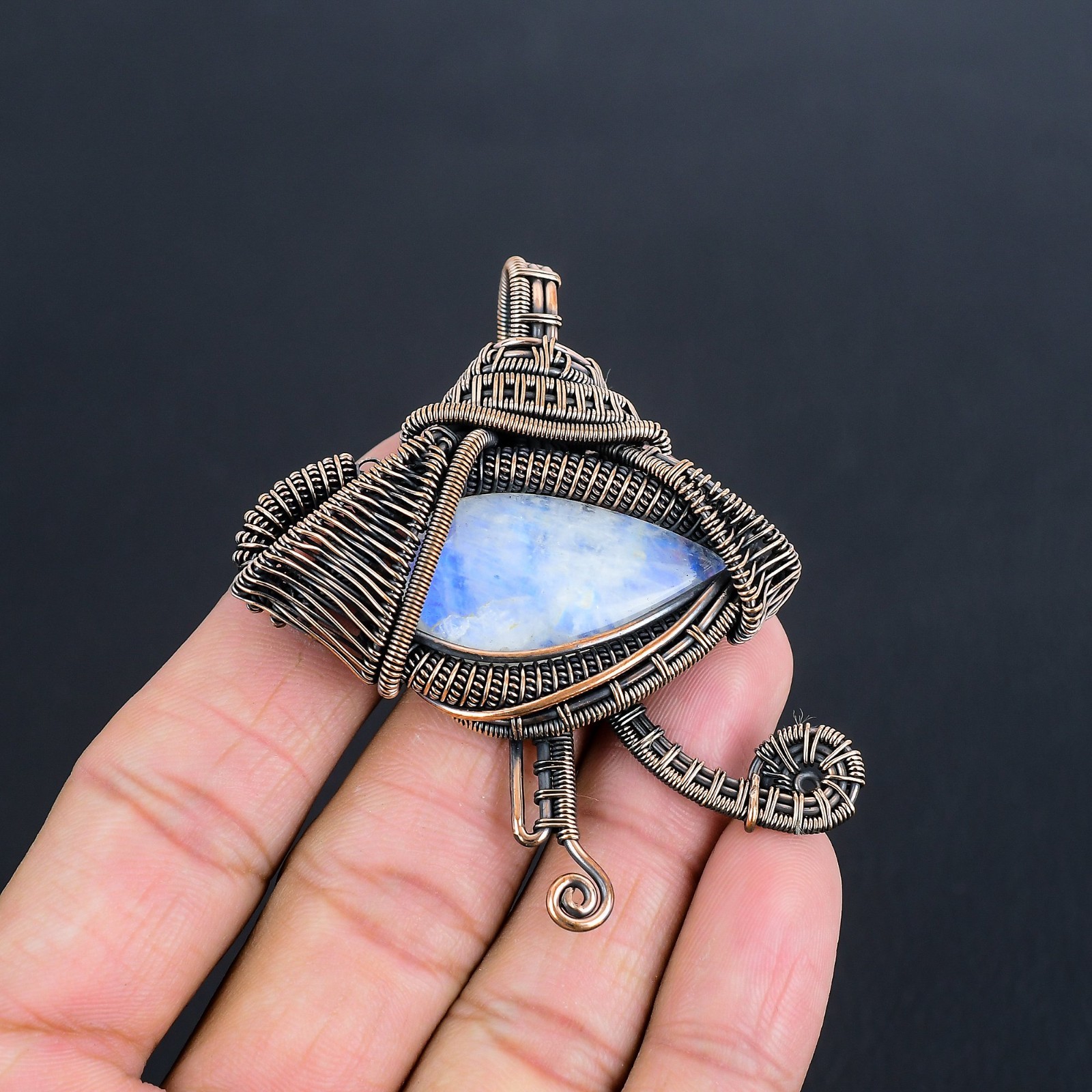 Rainbow Moonstone Handmade Gemstones Copper Wire Wrap Beautiful Pendant Jewelry