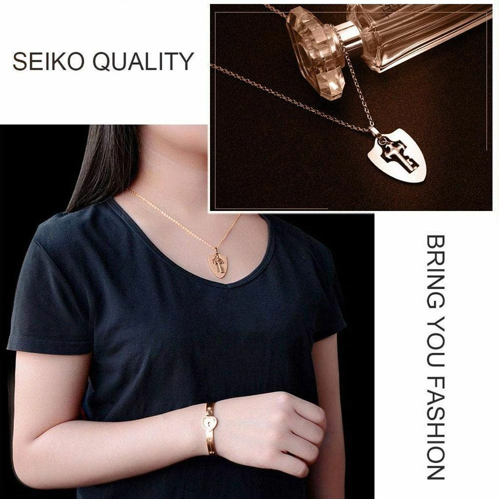 Couple Stainless Steel Love Heart Lock Bracelet with Key Pendant Necklace Set