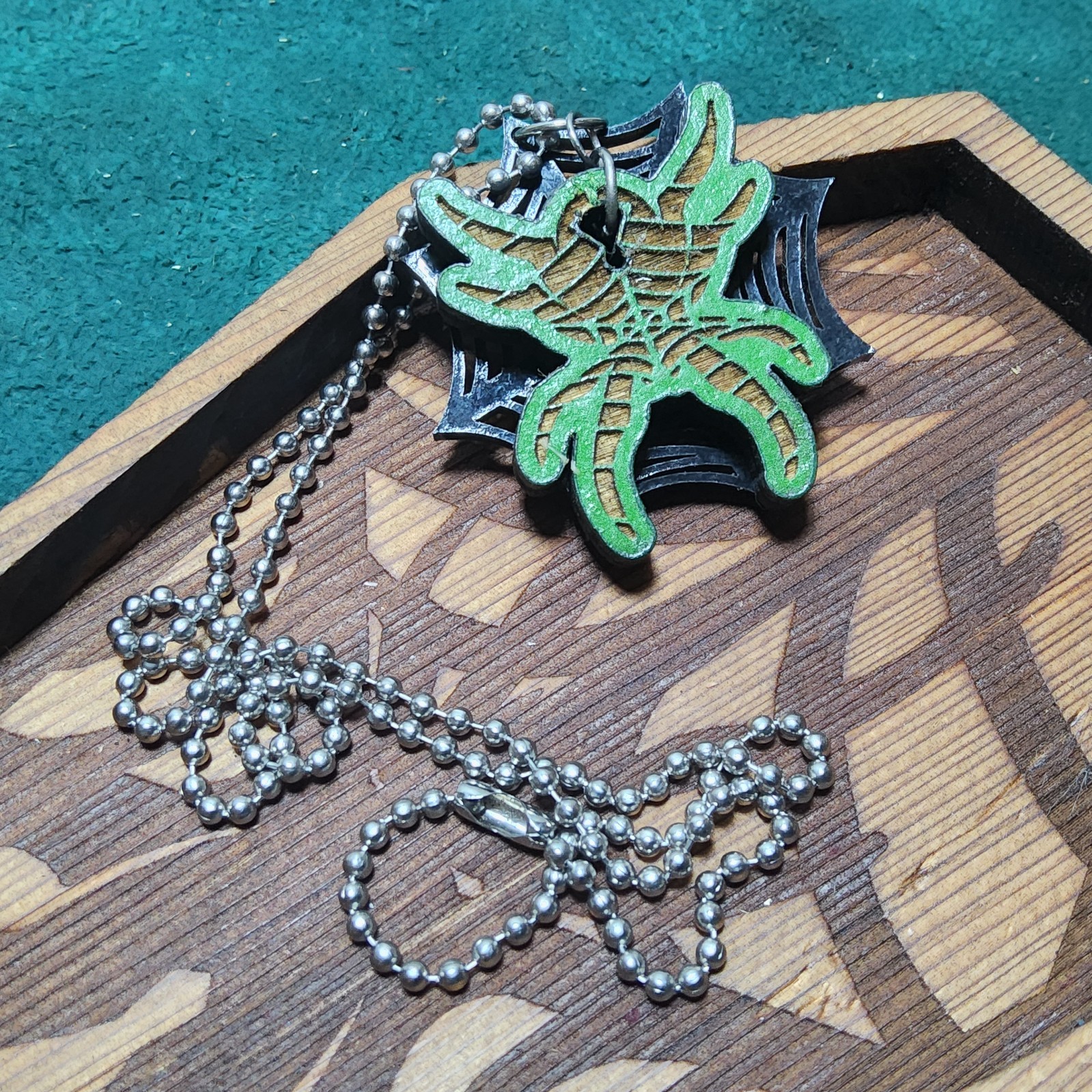 Laser cut arachnid queen magnets spider web necklace set goth scifi pinup art