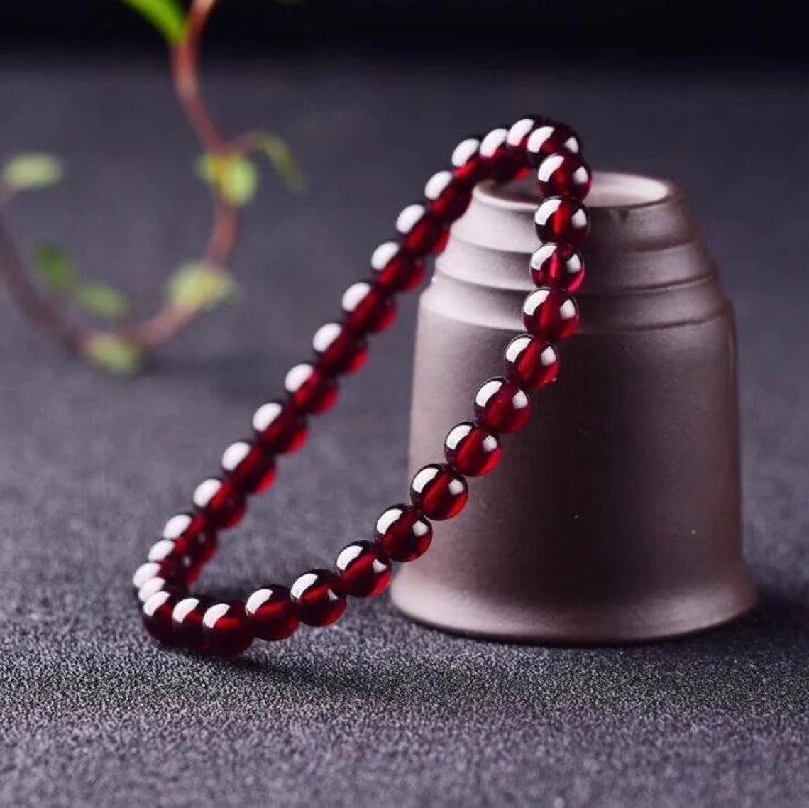 Natural Red Garnet Stone Beaded Bracelet Red Gemstone Stretch Healing Bracelet