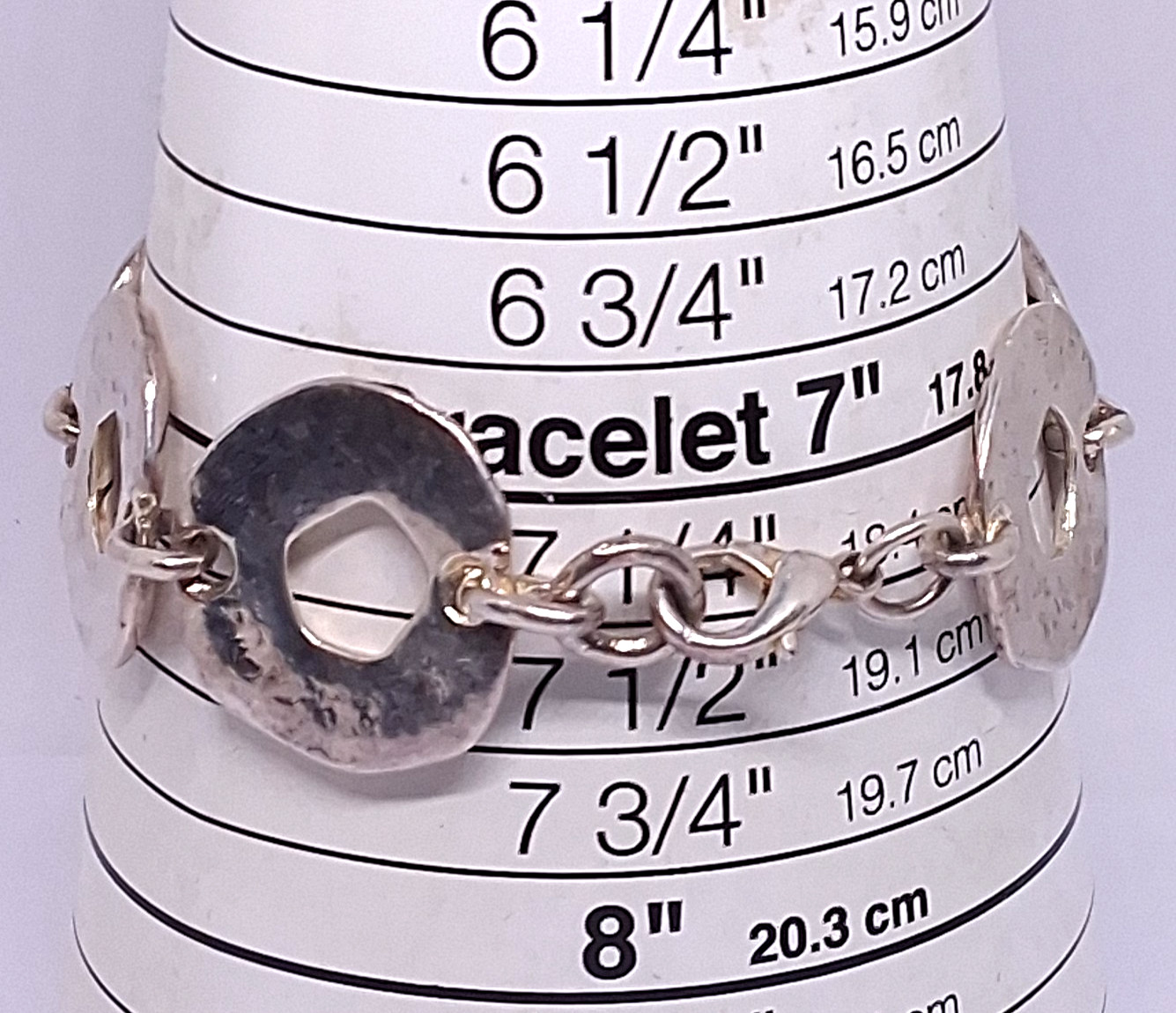 Vintage Silver Tone Hammered Chunky Link with Lobster Clasp Bracelet-7 Inch
