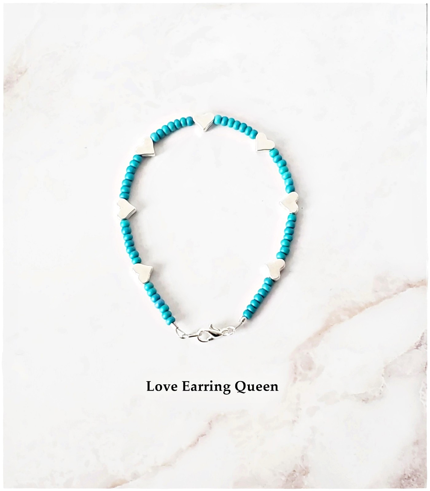 Colorful Seed Bead Silver Heart Bracelet Elegant Preppy Stackable Bracelets