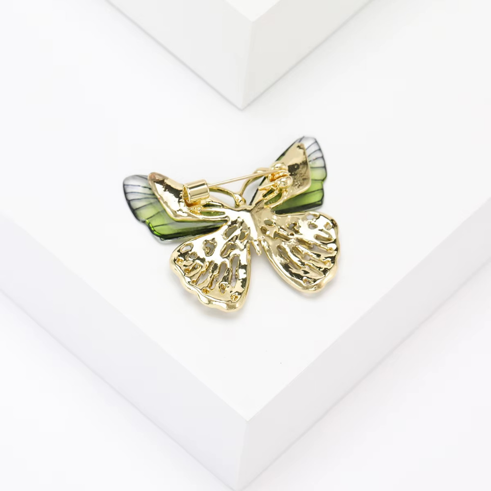 Luxury Green Crystal Butterfly Brooch Cute Gold Insect Pin Summer Jewelry Gift