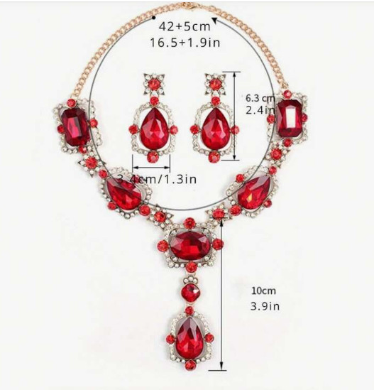 JEWELRY SET-RED Rhinestone Inlaid Luxury Elegant Earrings and Necklace