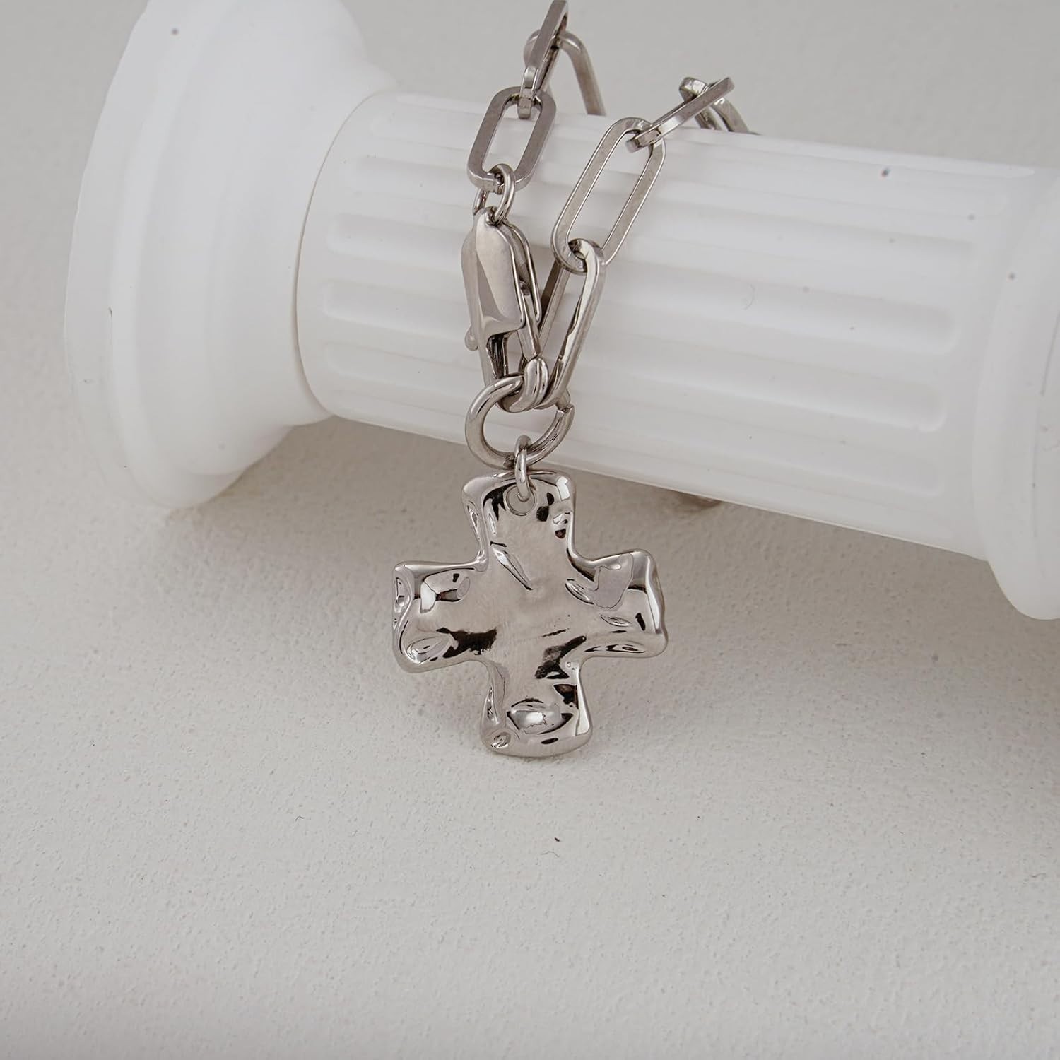 Chunky Cross Necklace for Women Trendy 14K Silver Layered Statement Cross