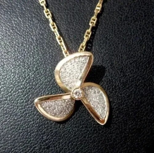 Women’s Fan Charm Pendant Round Cut Simulated Diamond In 14K Yellow Gold Plated