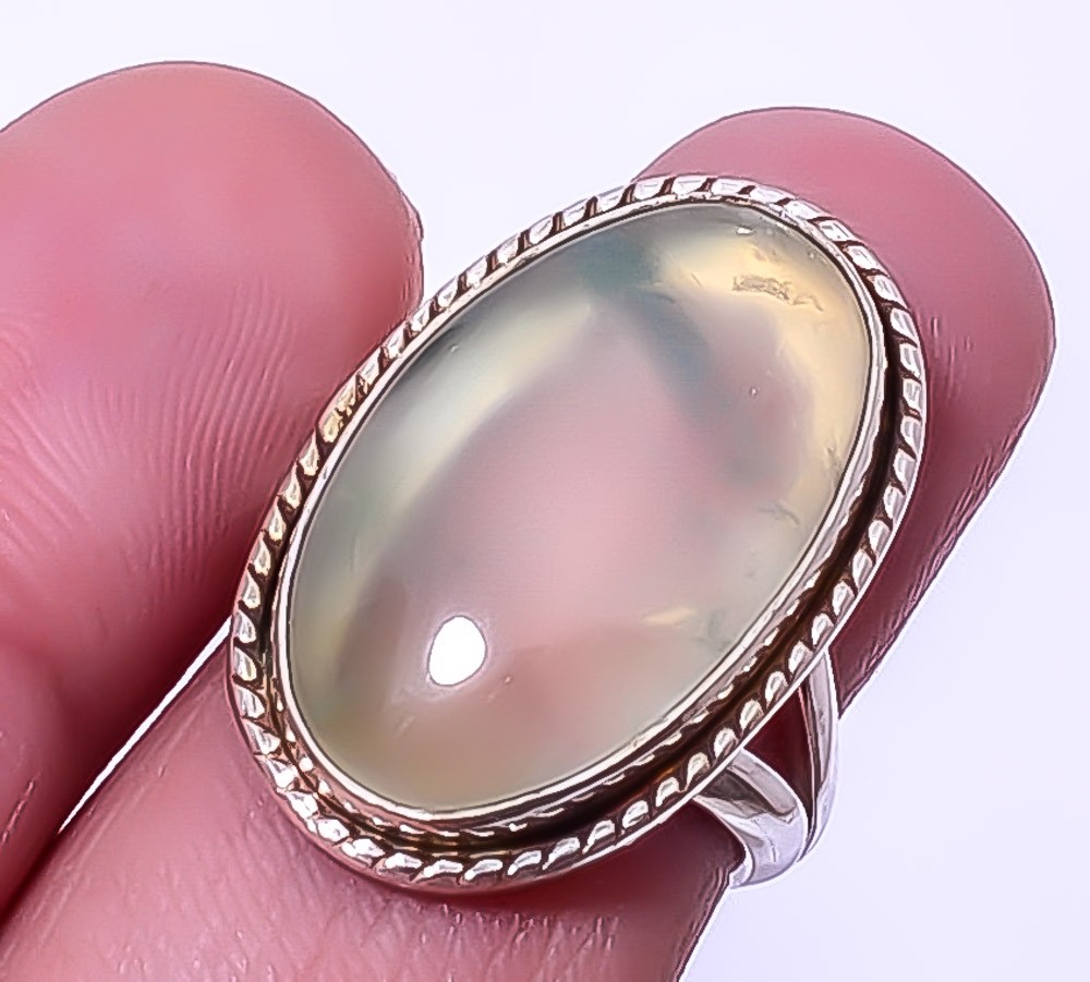 Prehnite Gemstone 925 Silver Plated Handmade Jewelry Ring s.7 A32