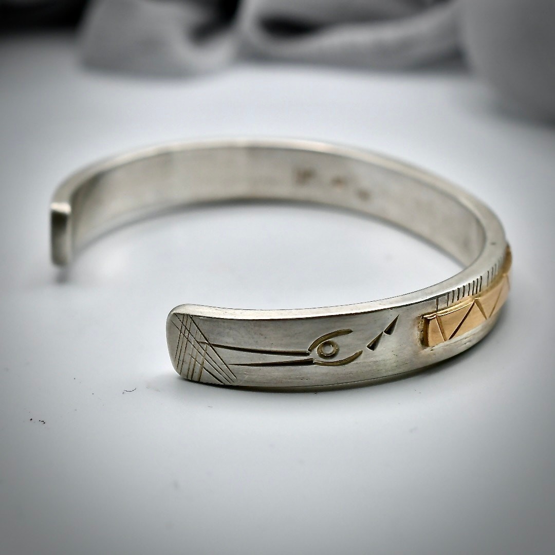 VTG Larry Martinez Taos LM © Sterling Silver Gold Mixed Metal Ribbon Cuff 30g