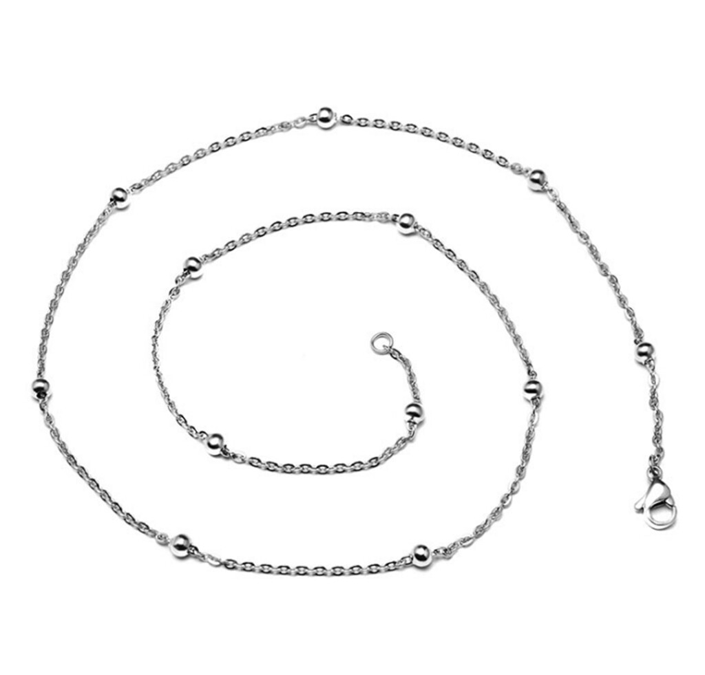 Women Gold Plated Titanium Stainless Steel 3mm Bead Chain Choker Necklace 14-18″