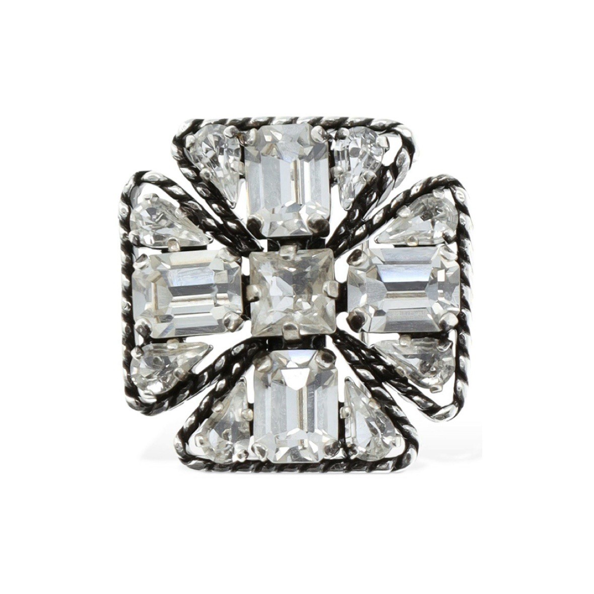 NIB YSL Saint Laurent Cross Croix Crystal and Metal Brooch in Silver Unisex $650