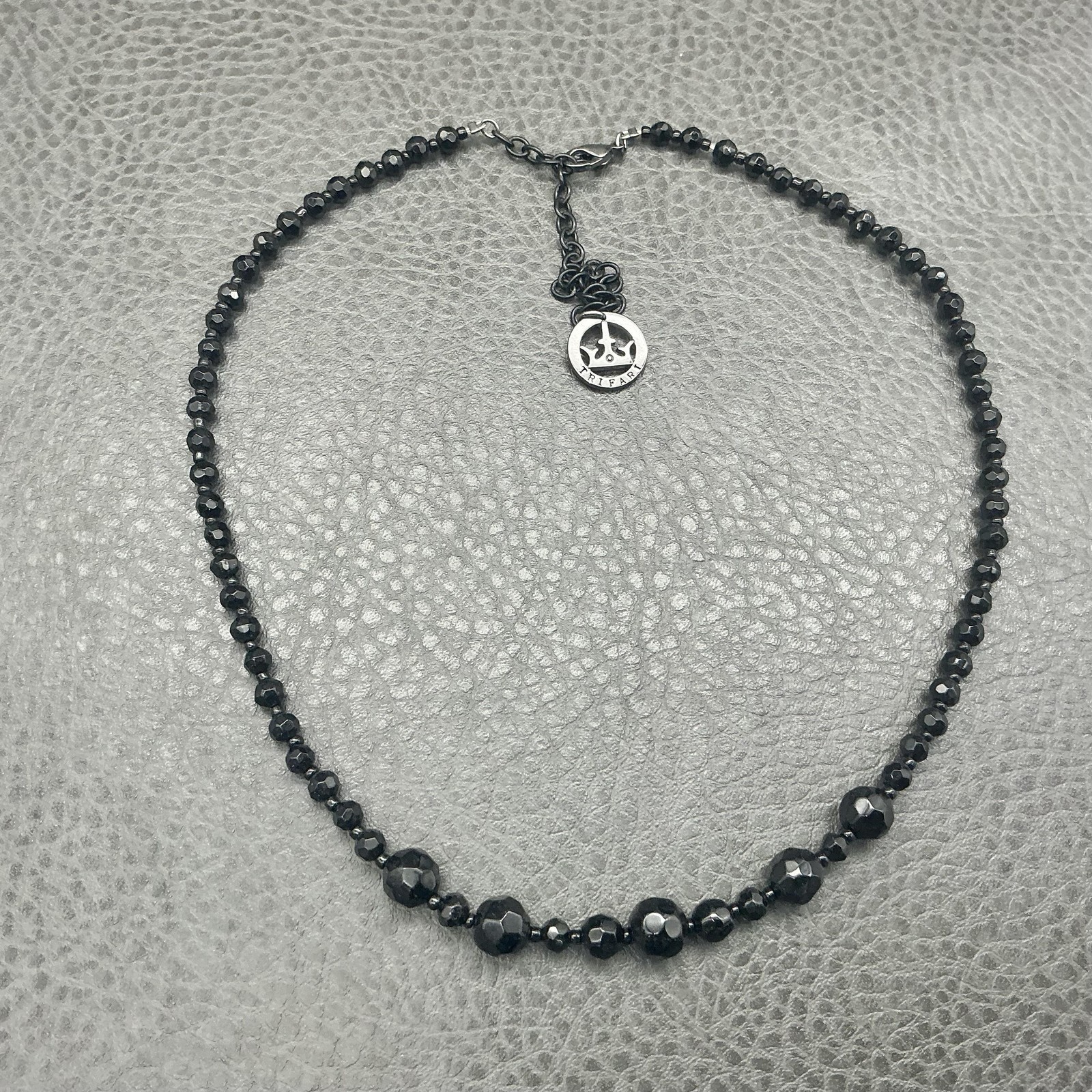 Trifari Necklace Black Faceted Beaded Lobster Clasp Womens Statement Jewelry