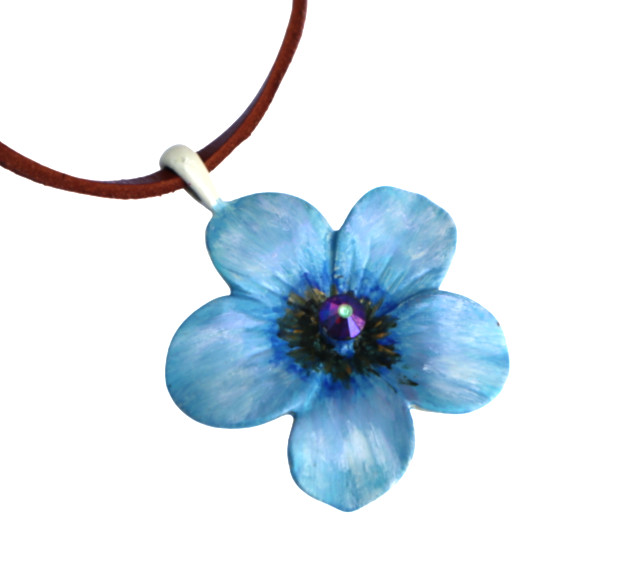 Handmade Large Flower Pendant Leather Necklace Painted Floral Bohemian Jewelry