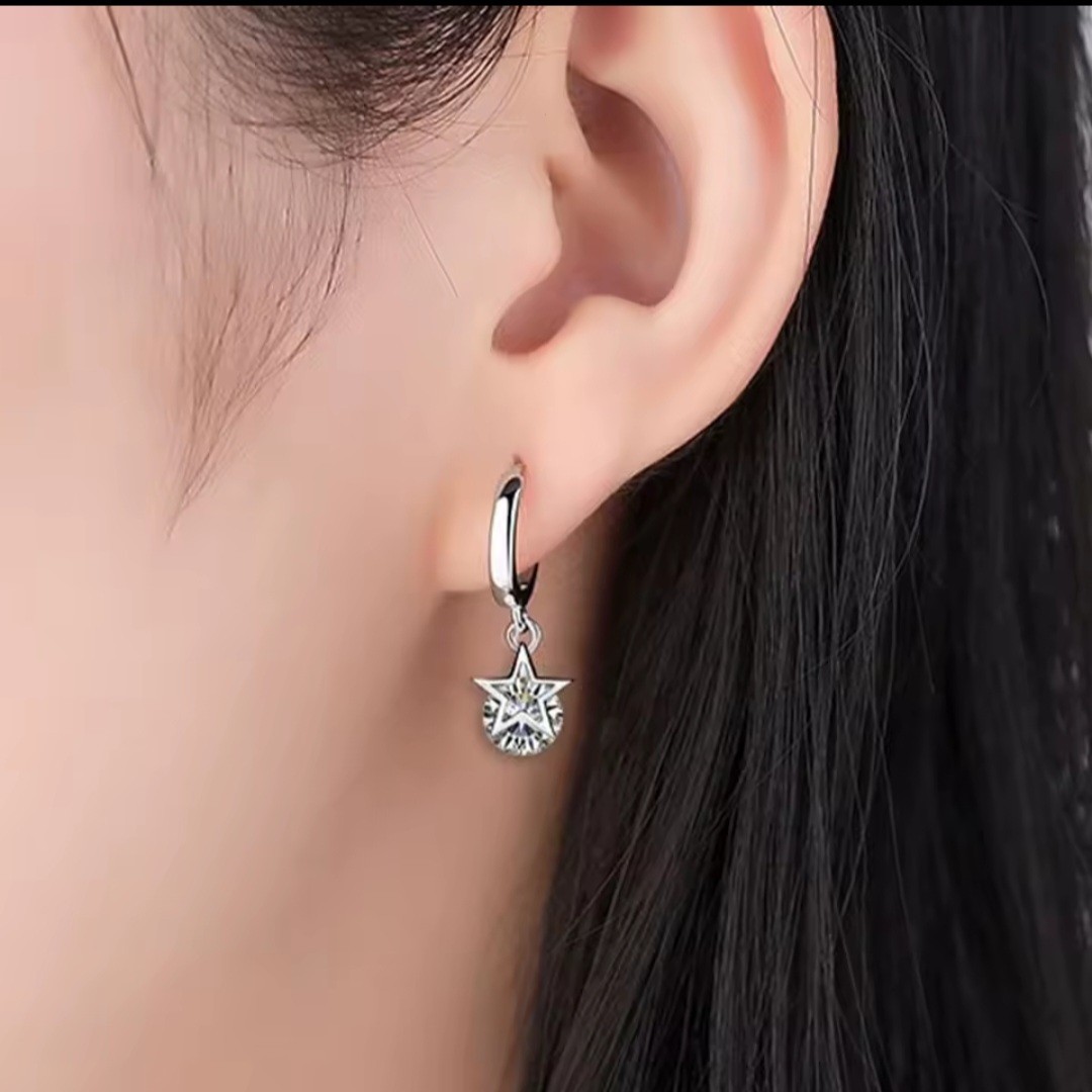 925 Sterling Silver Earrings Star Drop Hoop style