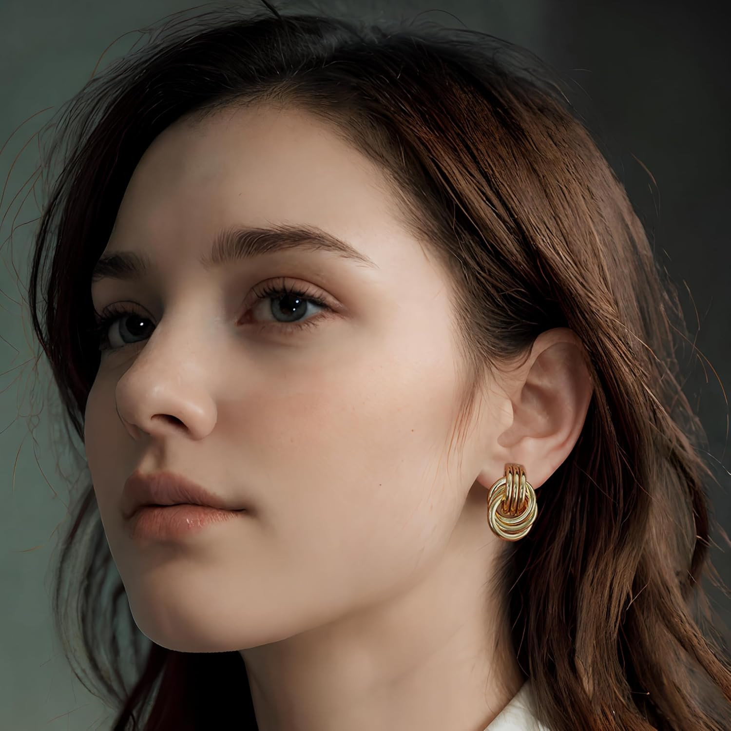 Gold-Plated Chunky Gold Earrings for Women Knot Link Circle Geometric Drop Dangl