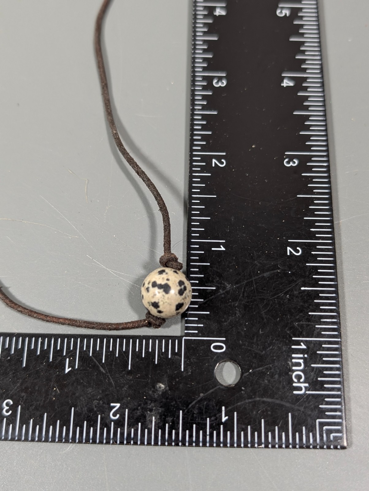 Canvas Spotted Dalmation Jasper Stone Brown Leather Cord Necklace Boho 17 in